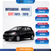 Combo bảo dưỡng Mitsubishi Mirage CVT 2013–2019 gồm nhớt động cơ, lọc dầu, lọc gió, dầu hộp số CVT, nước làm mát, lọc điều hoà, gạt mưa, ắc quy AISIN. Giải pháp tiết kiệm, đồng bộ, chuẩn thông số – phù hợp xe gia đình và gara.