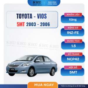 Combo bảo dưỡng Toyota Vios 5MT 2003–2006 (động cơ 1NZ-FE) gồm nhớt máy, lọc nhớt, lọc gió, nước làm mát, dầu hộp số, lọc điều hòa, gạt mưa, dầu thắng. Giải pháp bảo dưỡng trọn gói, tiết kiệm chi phí, chuẩn thông số kỹ thuật.